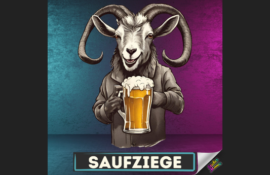 Saufziege - Lustige Party Sticker -  Aufkleber für Feiern, Festivals und Malle